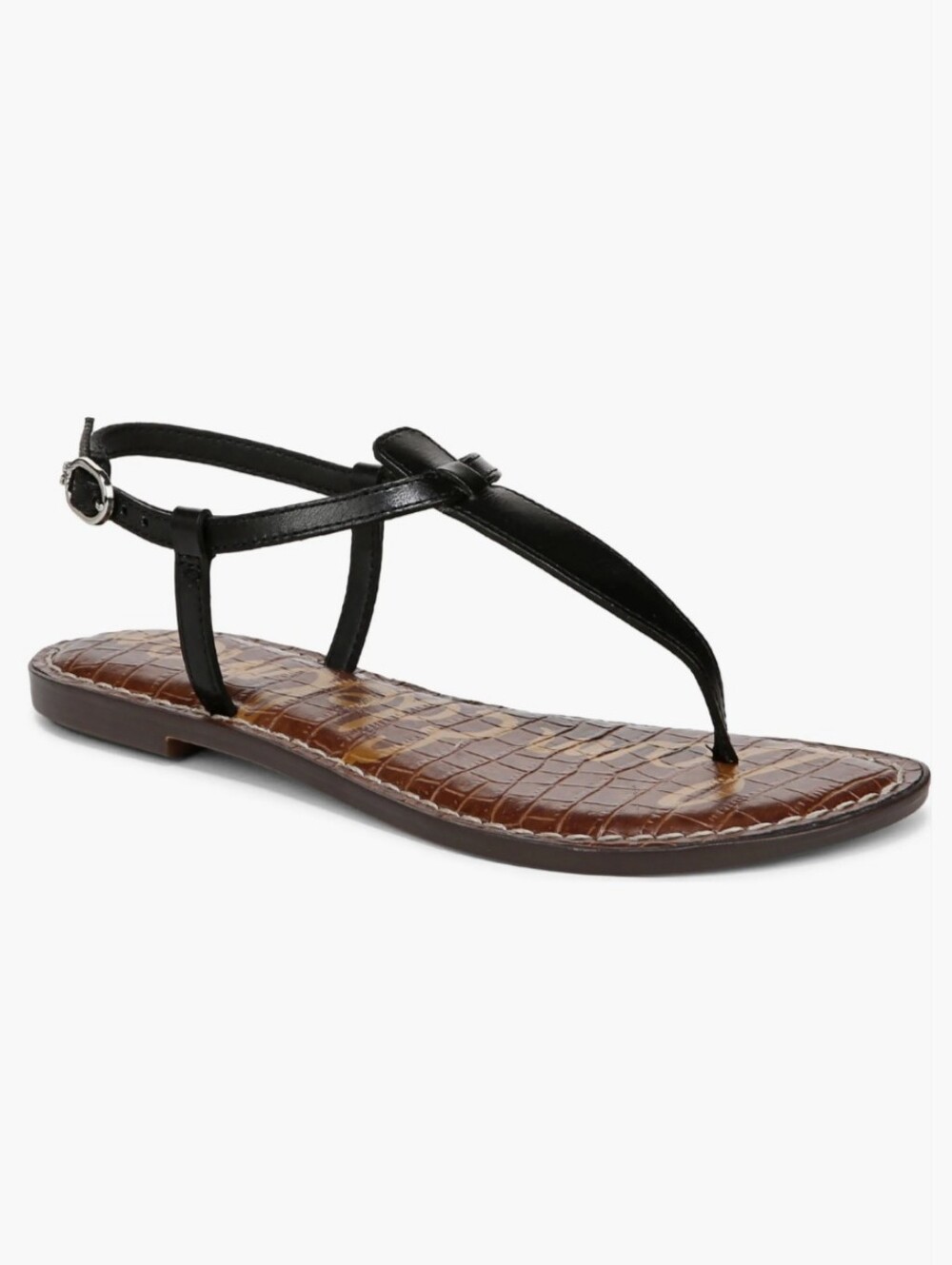 🌿 Sam Edelman Black Leather Gigi Thong Sandal W/ Brown Footbed, Size 8.5 ~ EUC